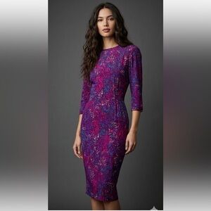 Vintage dress pattern 80s Long Sleeve Patterned Dress vibrant midi S marant boho